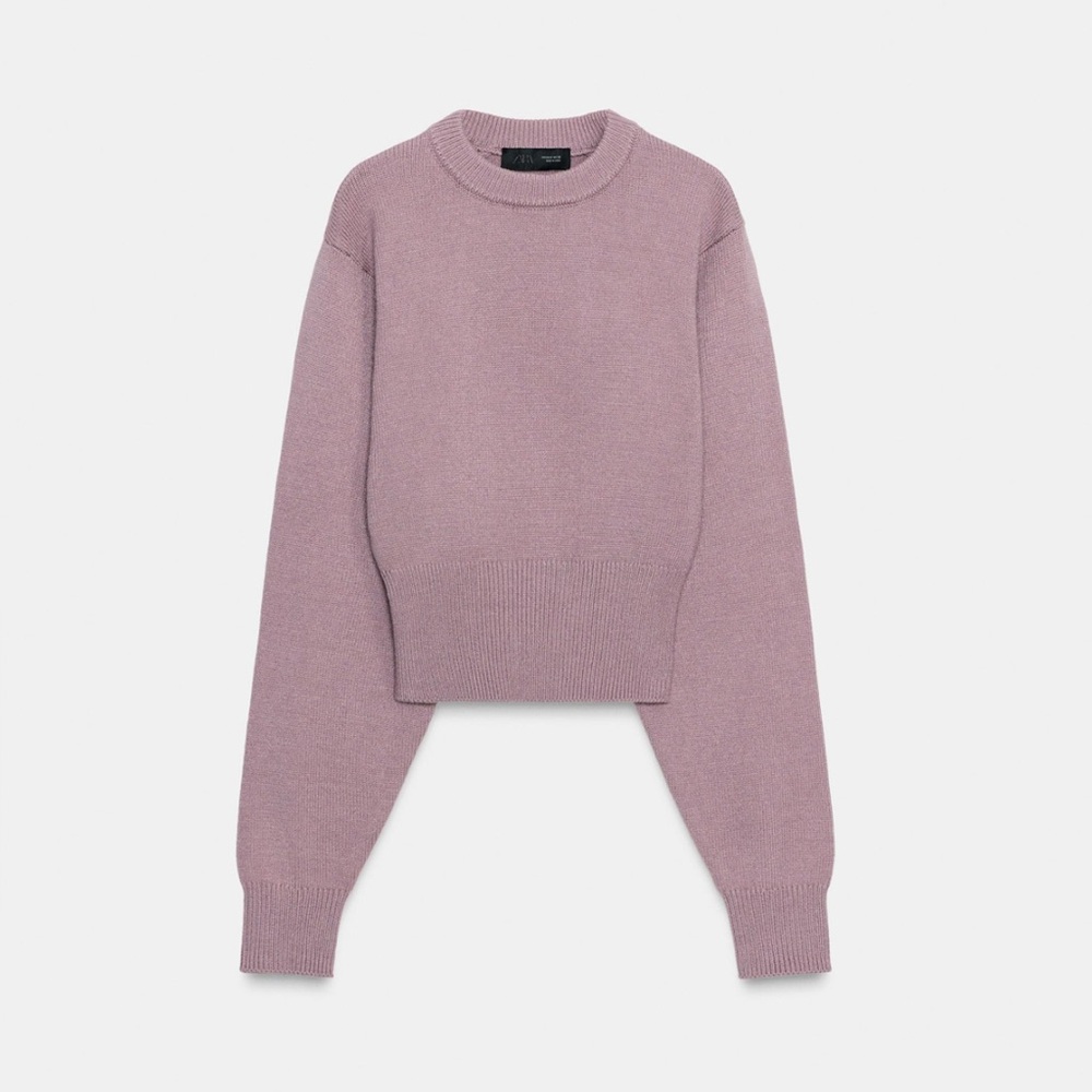 Zara Lavender Crew Neck Cropped Sweater